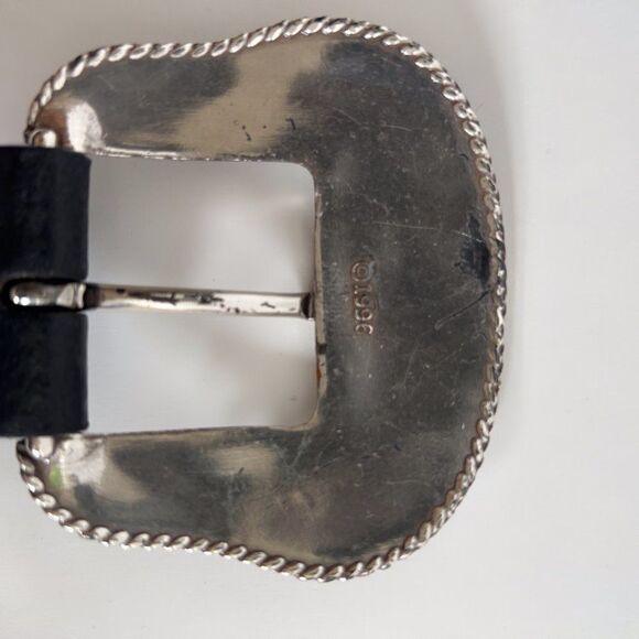 Vintage 90s Grunge Black Leather Chunky Festival Indie Hippie Rhinestone Belt /L main image 6